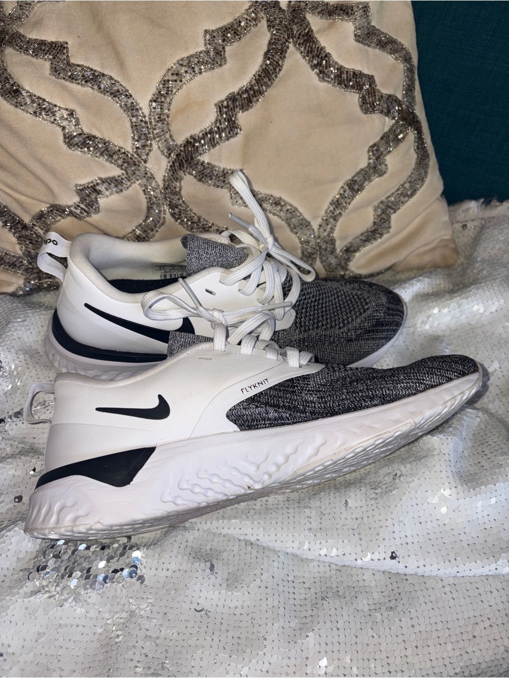 Nike Women's White and Gray Flyknit Training Shoes